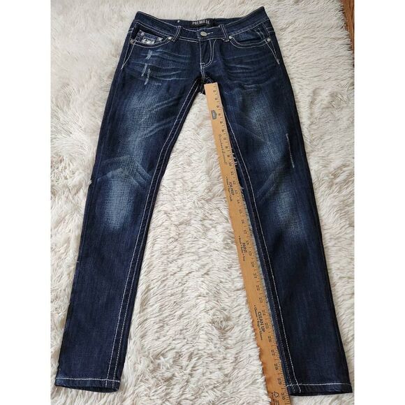 Premiere Rue 21 Denim Jeans Dark Stone Wash Sequin Rhinestones - Picture 8 of 13